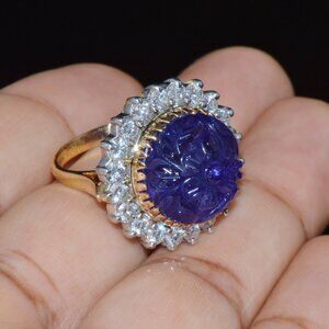 Certified Natural 18.51CTS VS F Diamond Tanzanite 18K Solid Gold Platinum Ring